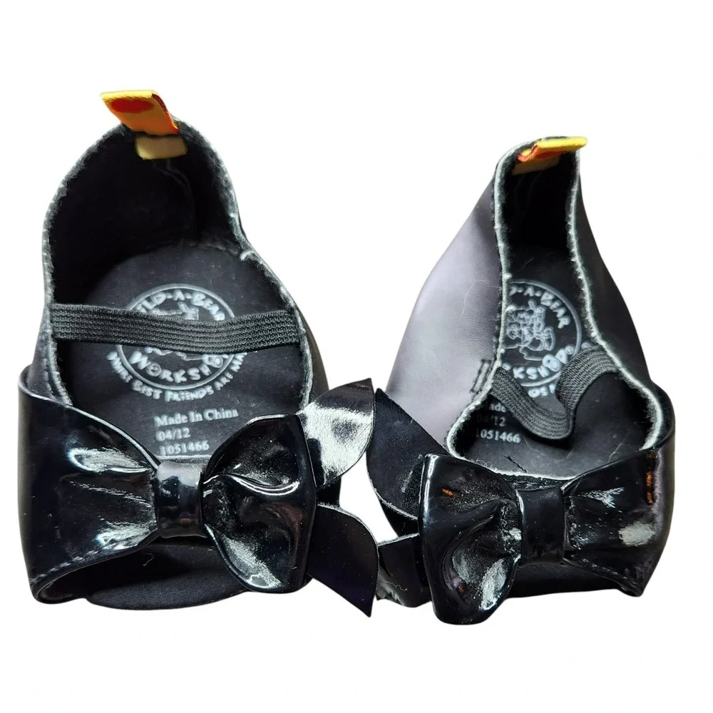 Build-A-Bear Workshop Black Patent Bow Ballet Flats Doll Shoes 1051466